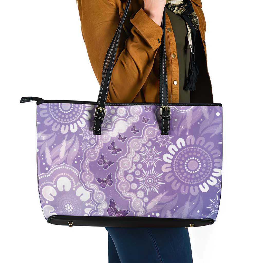 Australia Epilepsy Awareness Leather Tote Bag Purple Butterflies Aboriginal