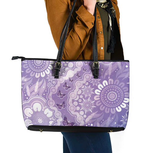 Australia Epilepsy Awareness Leather Tote Bag Purple Butterflies Aboriginal