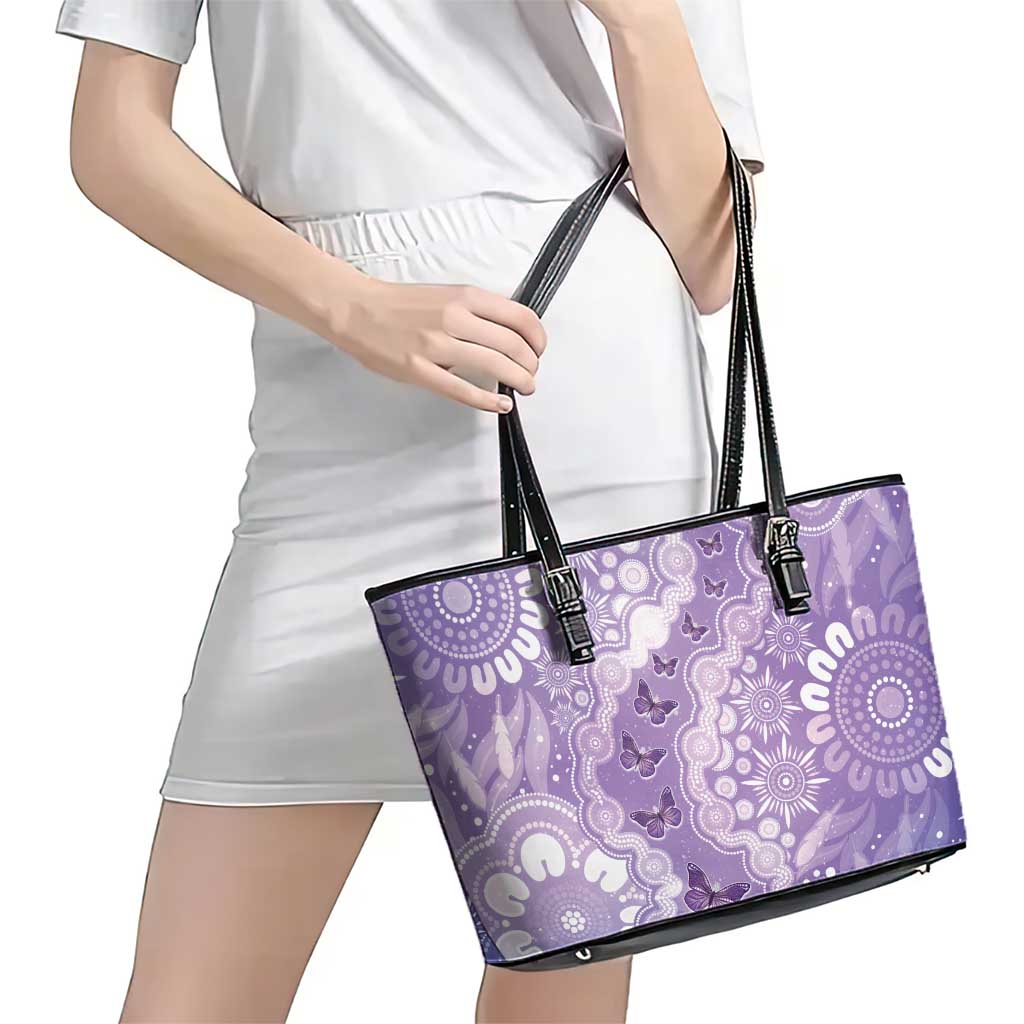 Australia Epilepsy Awareness Leather Tote Bag Purple Butterflies Aboriginal