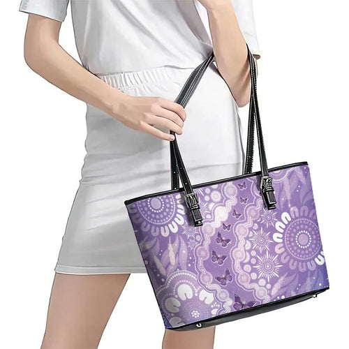 Australia Epilepsy Awareness Leather Tote Bag Purple Butterflies Aboriginal