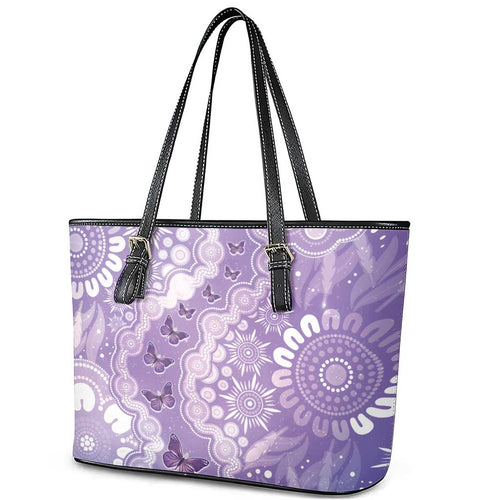 Australia Epilepsy Awareness Leather Tote Bag Purple Butterflies Aboriginal
