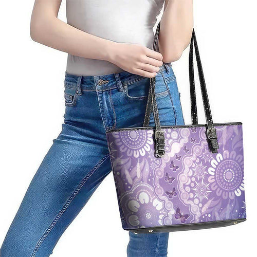 Australia Epilepsy Awareness Leather Tote Bag Purple Butterflies Aboriginal