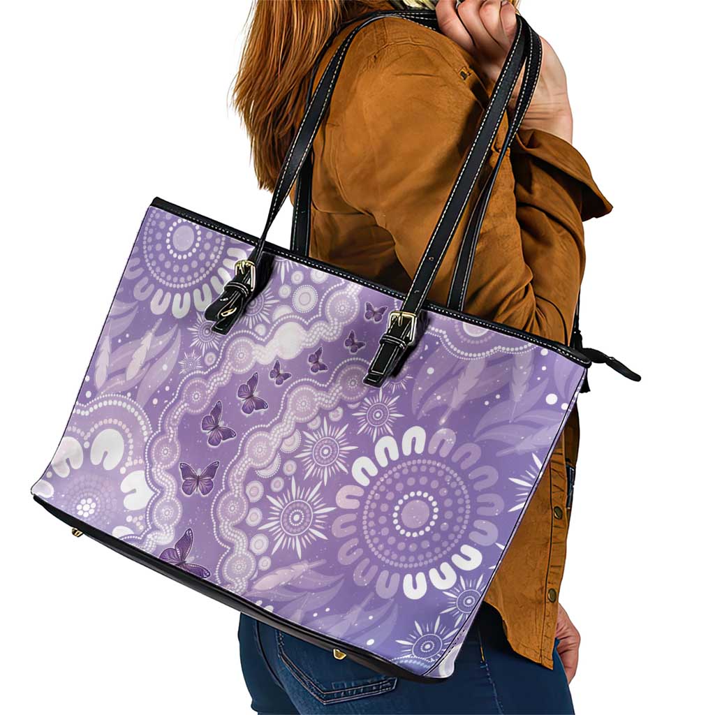 Australia Epilepsy Awareness Leather Tote Bag Purple Butterflies Aboriginal