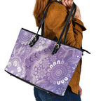 Australia Epilepsy Awareness Leather Tote Bag Purple Butterflies Aboriginal