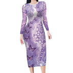 Australia Epilepsy Awareness Long Sleeve Bodycon Dress Purple Butterflies Aboriginal