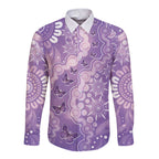 Australia Epilepsy Awareness Long Sleeve Button Shirt Purple Butterflies Aboriginal