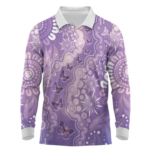 Australia Epilepsy Awareness Long Sleeve Polo Shirt Purple Butterflies Aboriginal