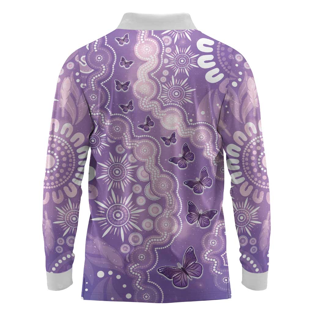 Australia Epilepsy Awareness Long Sleeve Polo Shirt Purple Butterflies Aboriginal