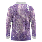 Australia Epilepsy Awareness Long Sleeve Polo Shirt Purple Butterflies Aboriginal
