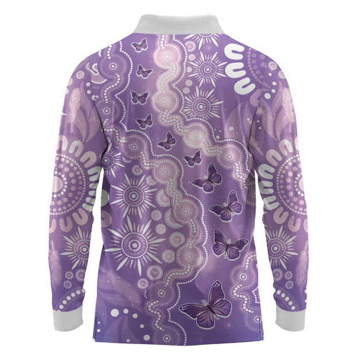 Australia Epilepsy Awareness Long Sleeve Polo Shirt Purple Butterflies Aboriginal
