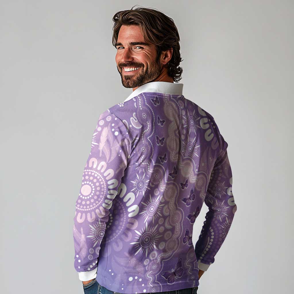 Australia Epilepsy Awareness Long Sleeve Polo Shirt Purple Butterflies Aboriginal