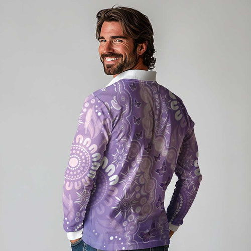 Australia Epilepsy Awareness Long Sleeve Polo Shirt Purple Butterflies Aboriginal