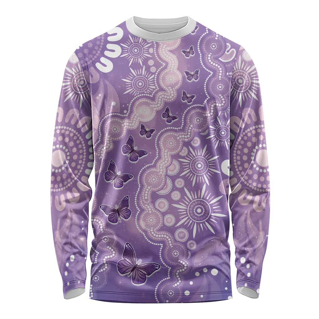 Australia Epilepsy Awareness Long Sleeve Shirt Purple Butterflies Aboriginal
