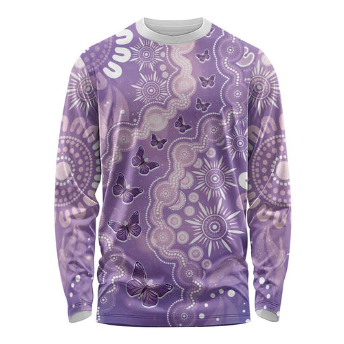 Australia Epilepsy Awareness Long Sleeve Shirt Purple Butterflies Aboriginal