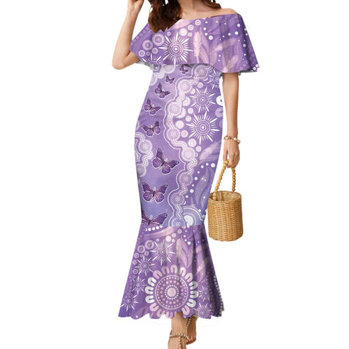 Australia Epilepsy Awareness Mermaid Dress Purple Butterflies Aboriginal