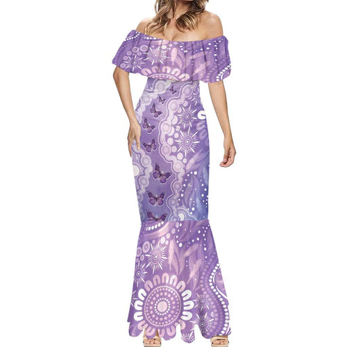 Australia Epilepsy Awareness Mermaid Dress Purple Butterflies Aboriginal