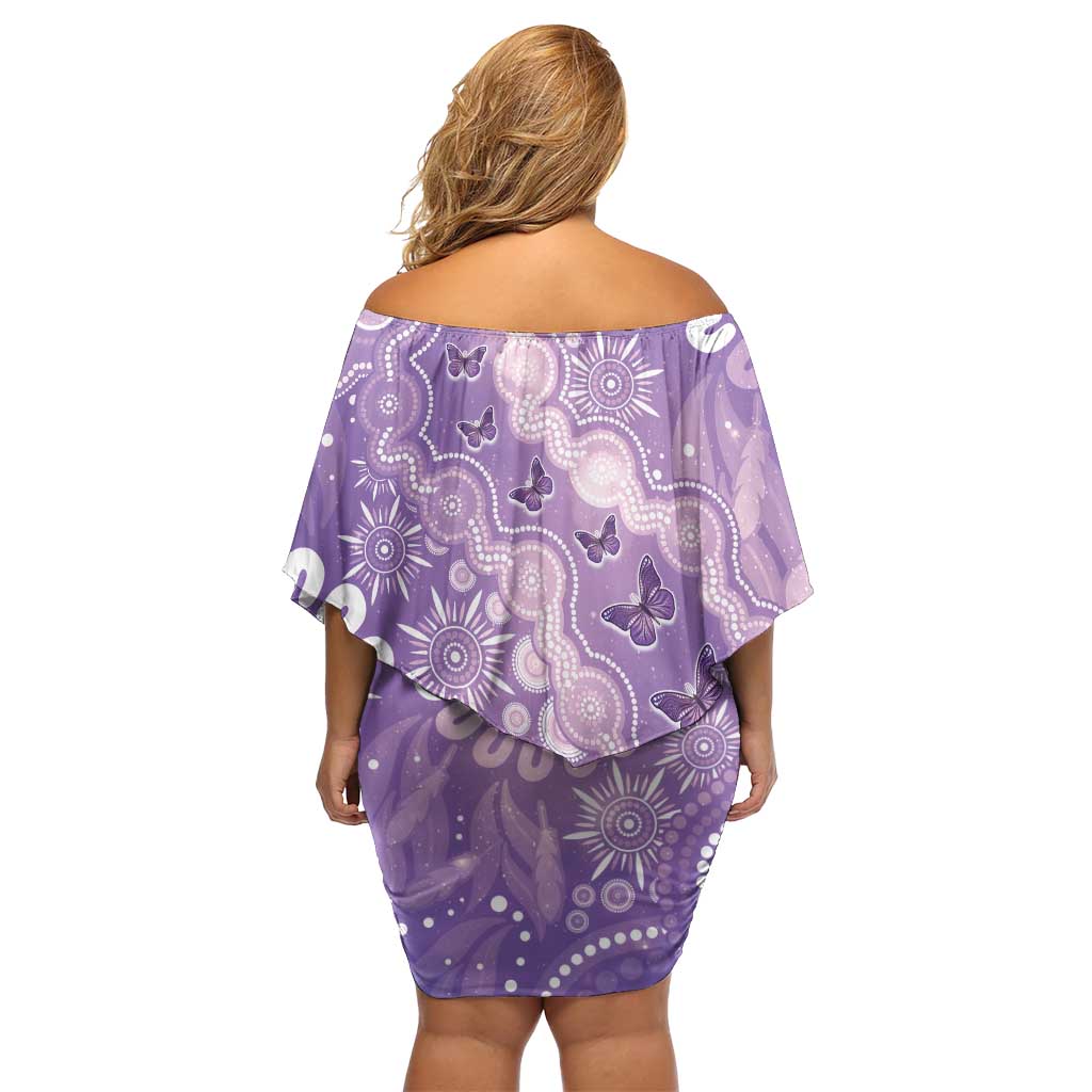 Australia Epilepsy Awareness Off Shoulder Short Dress Purple Butterflies Aboriginal