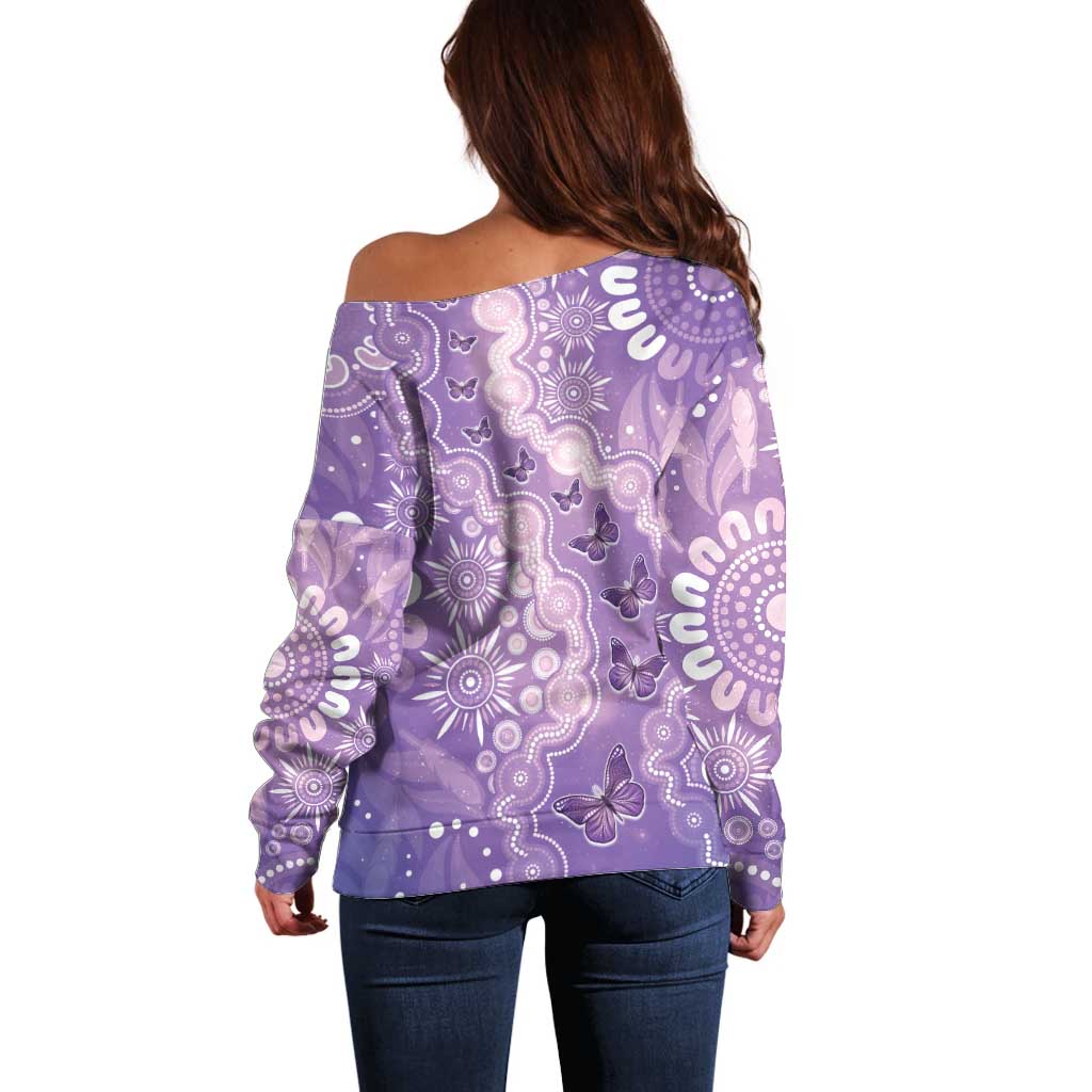 Australia Epilepsy Awareness Off Shoulder Sweater Purple Butterflies Aboriginal