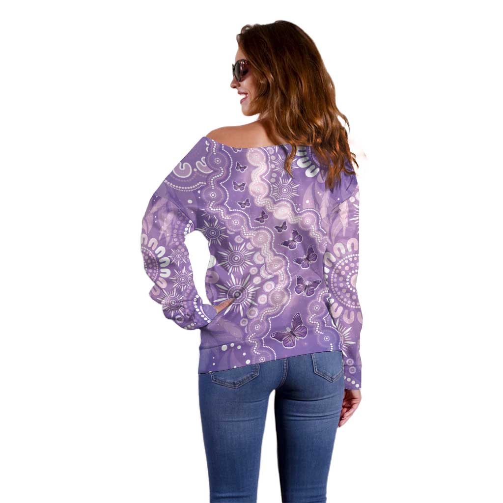 Australia Epilepsy Awareness Off Shoulder Sweater Purple Butterflies Aboriginal
