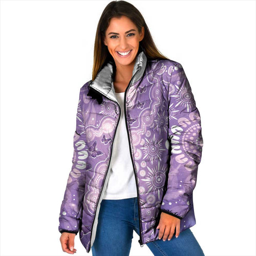 Australia Epilepsy Awareness Padded Jacket Purple Butterflies Aboriginal