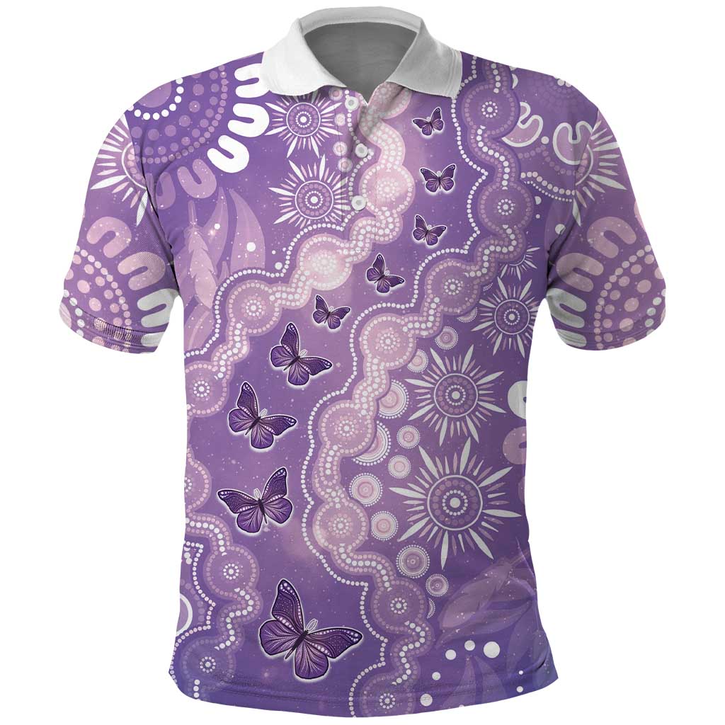 Australia Epilepsy Awareness Polo Shirt Purple Butterflies Aboriginal