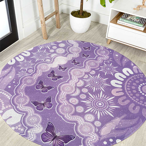Australia Epilepsy Awareness Round Carpet Purple Butterflies Aboriginal