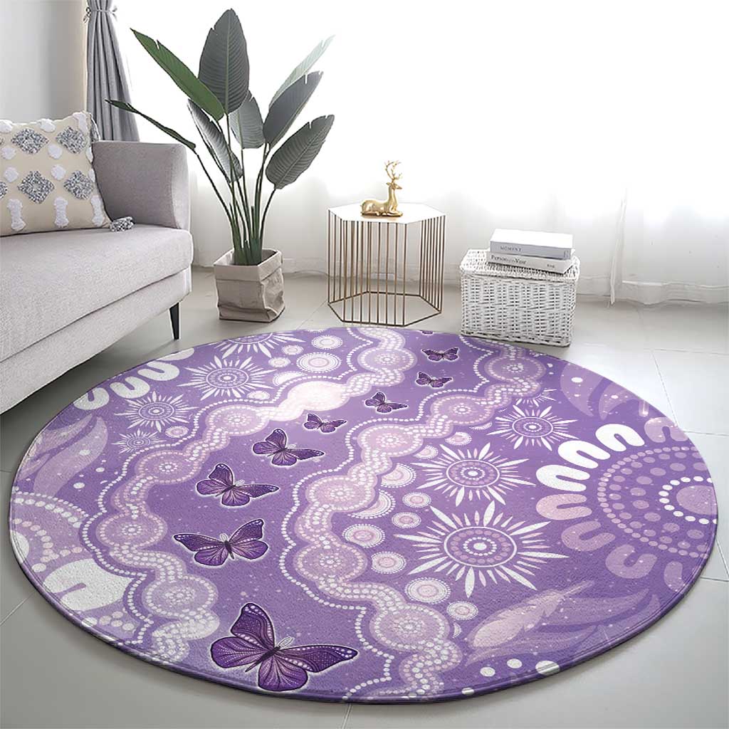 Australia Epilepsy Awareness Round Carpet Purple Butterflies Aboriginal