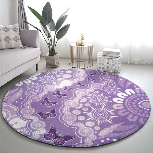 Australia Epilepsy Awareness Round Carpet Purple Butterflies Aboriginal