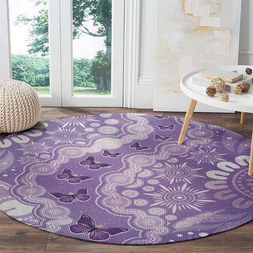 Australia Epilepsy Awareness Round Carpet Purple Butterflies Aboriginal