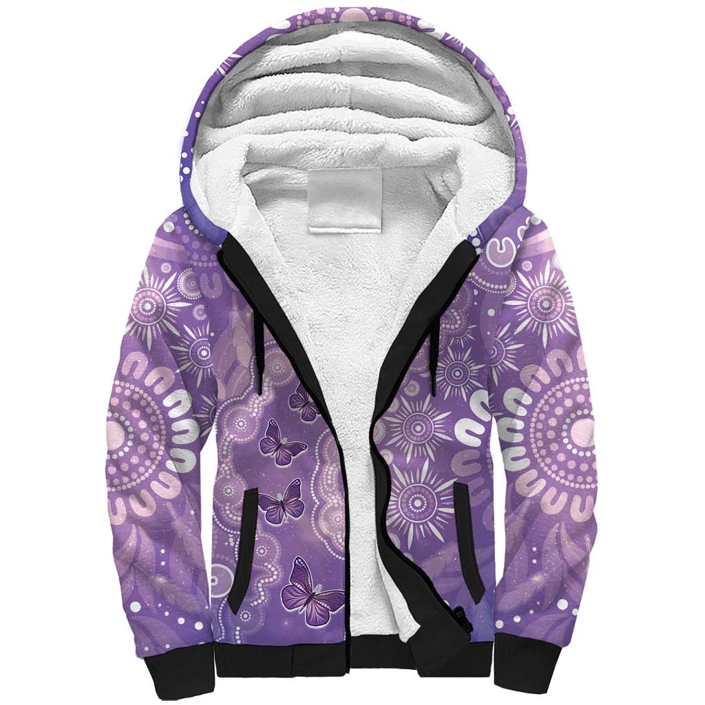 Australia Epilepsy Awareness Sherpa Hoodie Purple Butterflies Aboriginal