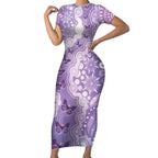 Australia Epilepsy Awareness Short Sleeve Bodycon Dress Purple Butterflies Aboriginal