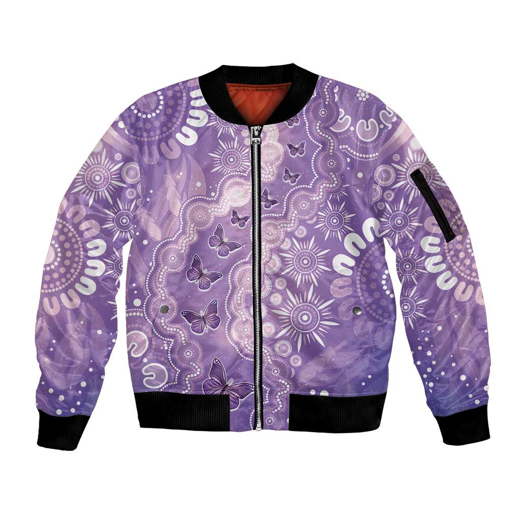 Australia Epilepsy Awareness Sleeve Zip Bomber Jacket Purple Butterflies Aboriginal