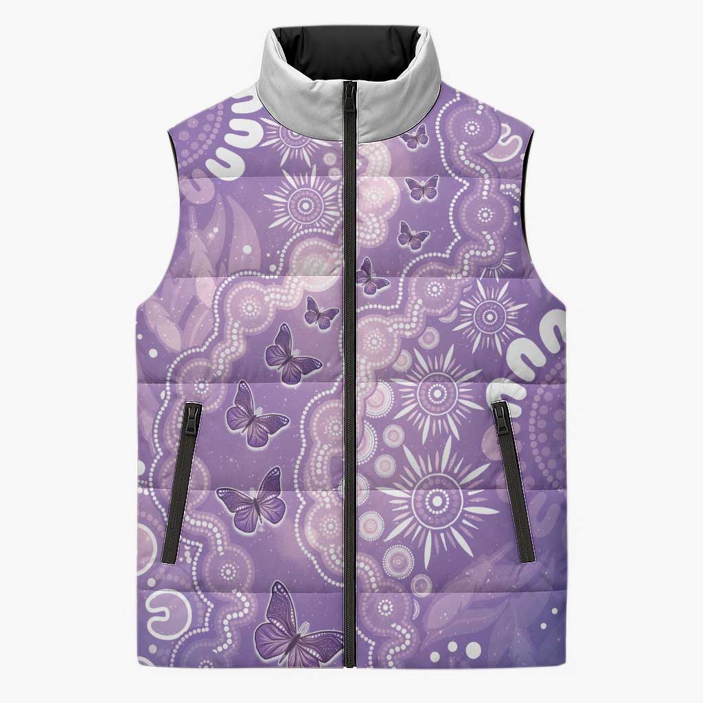 Australia Epilepsy Awareness Sleeveless Puffer Jacket Purple Butterflies Aboriginal