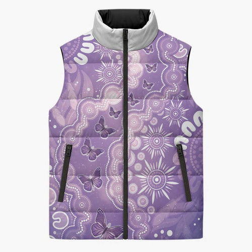 Australia Epilepsy Awareness Sleeveless Puffer Jacket Purple Butterflies Aboriginal