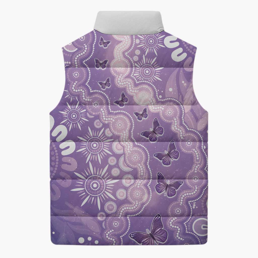 Australia Epilepsy Awareness Sleeveless Puffer Jacket Purple Butterflies Aboriginal