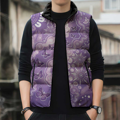 Australia Epilepsy Awareness Sleeveless Puffer Jacket Purple Butterflies Aboriginal