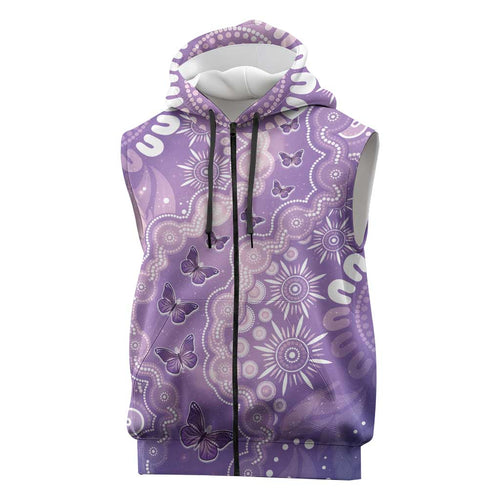 Australia Epilepsy Awareness Sleeveless Zip Hoodie Purple Butterflies Aboriginal