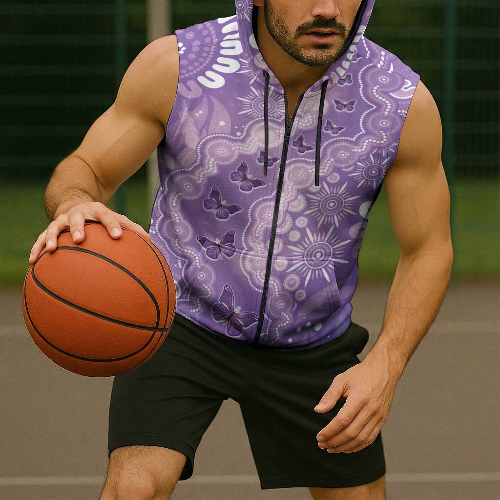Australia Epilepsy Awareness Sleeveless Zip Hoodie Purple Butterflies Aboriginal