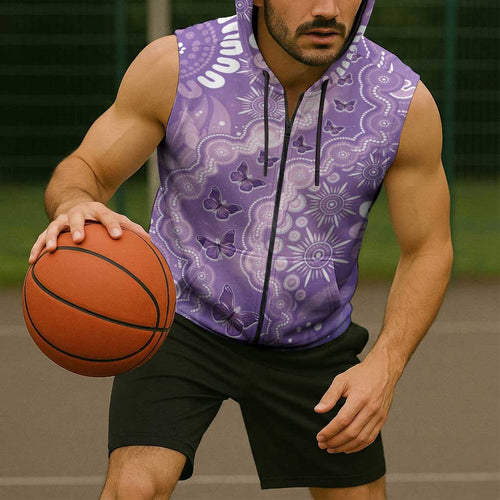 Australia Epilepsy Awareness Sleeveless Zip Hoodie Purple Butterflies Aboriginal