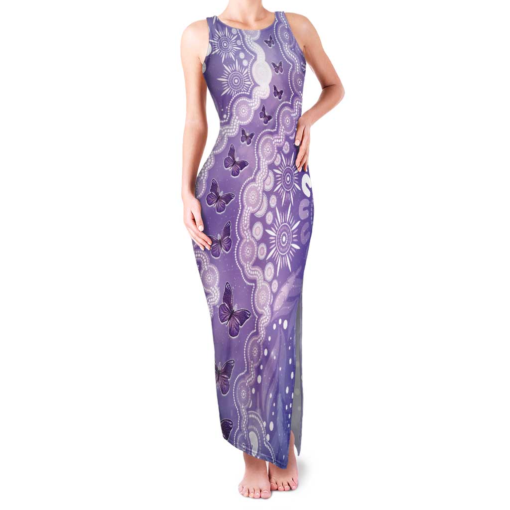 Australia Epilepsy Awareness Tank Maxi Dress Purple Butterflies Aboriginal