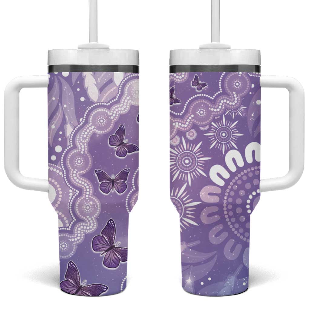 Australia Epilepsy Awareness Tumbler With Handle Purple Butterflies Aboriginal
