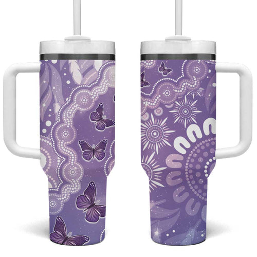 Australia Epilepsy Awareness Tumbler With Handle Purple Butterflies Aboriginal