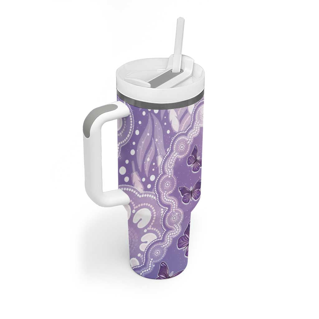 Australia Epilepsy Awareness Tumbler With Handle Purple Butterflies Aboriginal