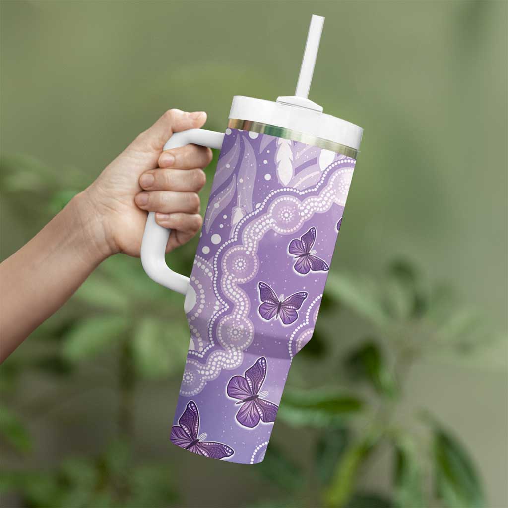 Australia Epilepsy Awareness Tumbler With Handle Purple Butterflies Aboriginal