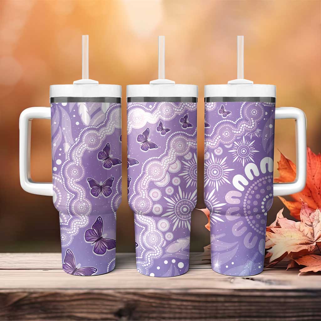 Australia Epilepsy Awareness Tumbler With Handle Purple Butterflies Aboriginal