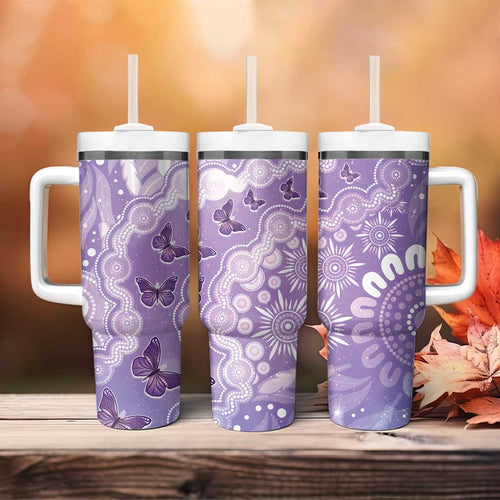 Australia Epilepsy Awareness Tumbler With Handle Purple Butterflies Aboriginal