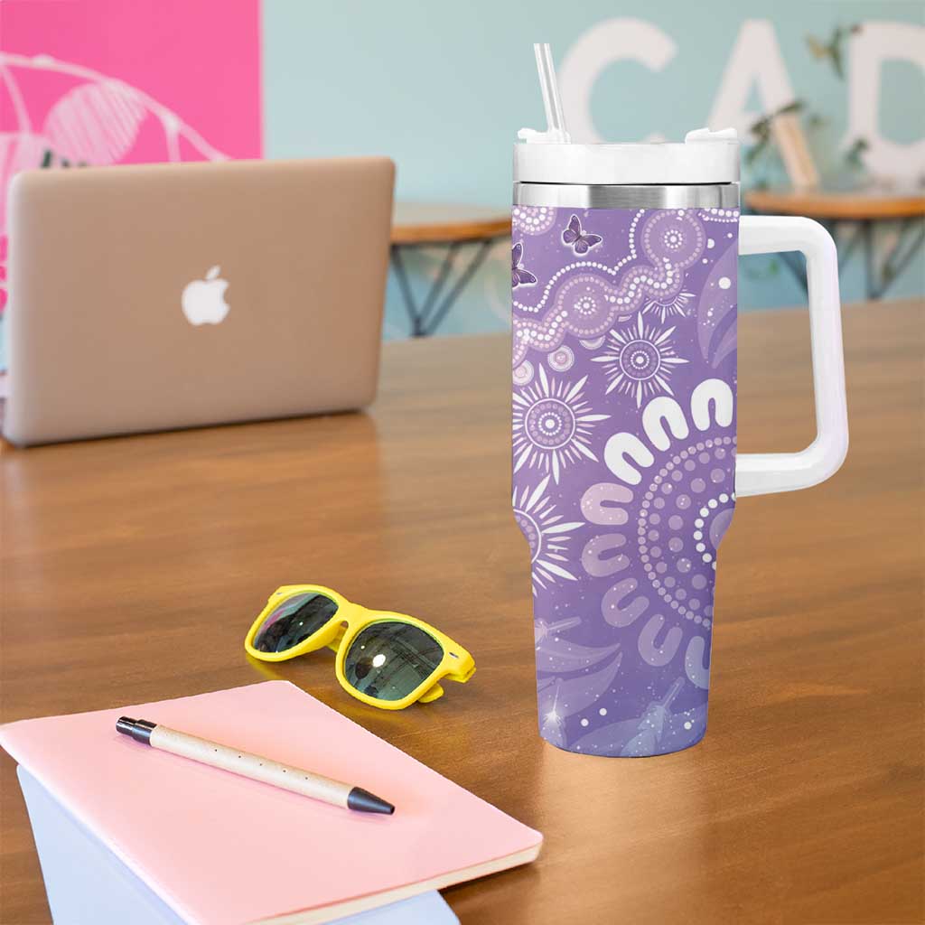 Australia Epilepsy Awareness Tumbler With Handle Purple Butterflies Aboriginal