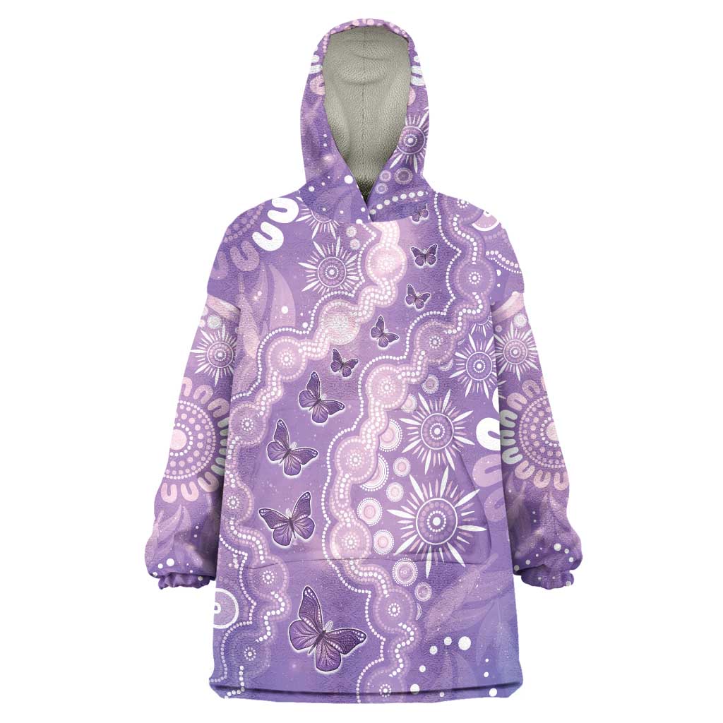 Australia Epilepsy Awareness Wearable Blanket Hoodie Purple Butterflies Aboriginal