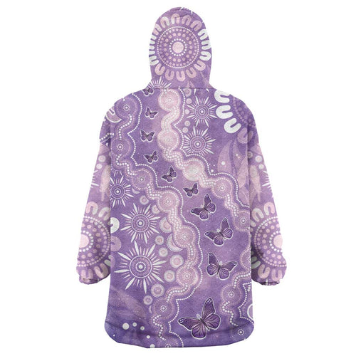 Australia Epilepsy Awareness Wearable Blanket Hoodie Purple Butterflies Aboriginal