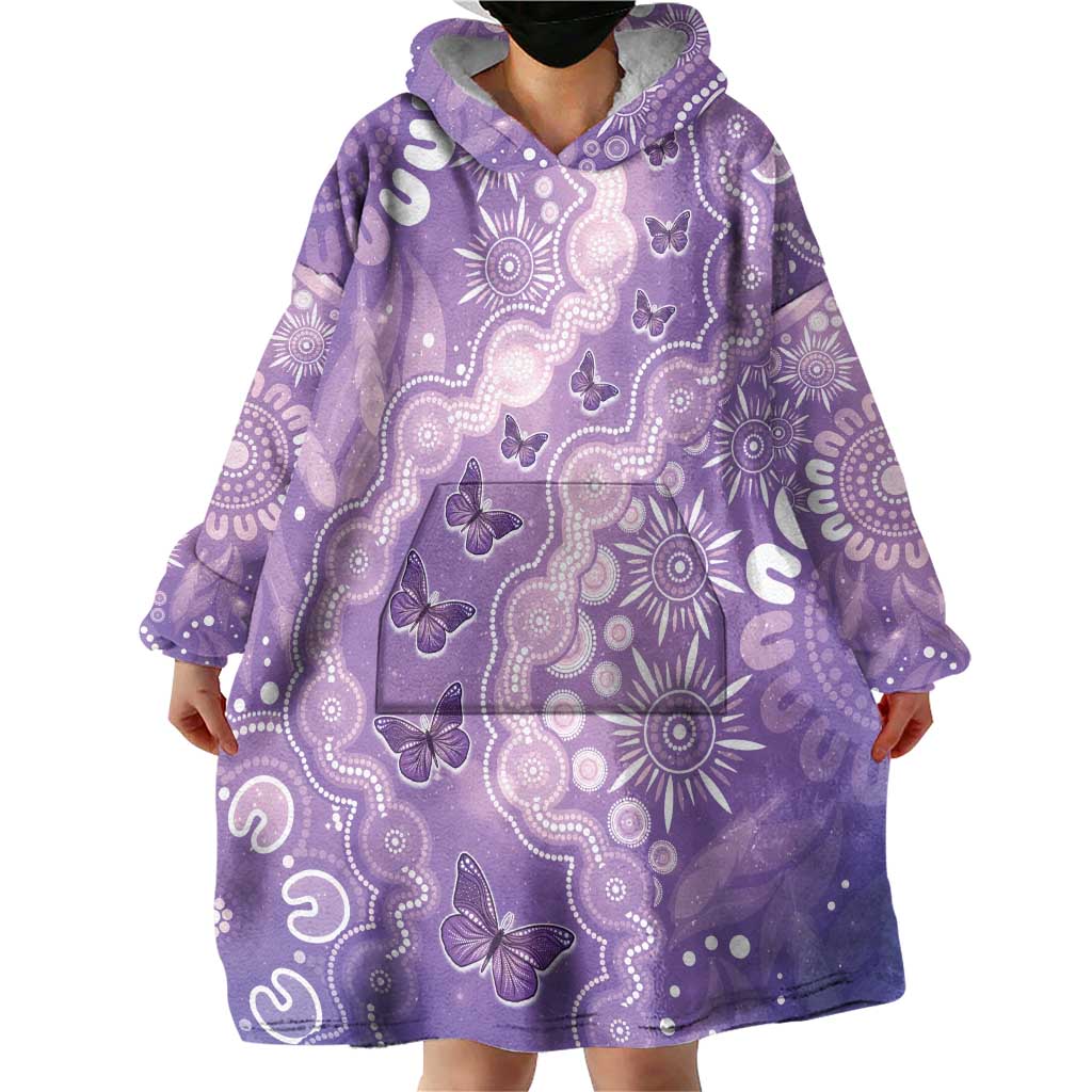 Australia Epilepsy Awareness Wearable Blanket Hoodie Purple Butterflies Aboriginal